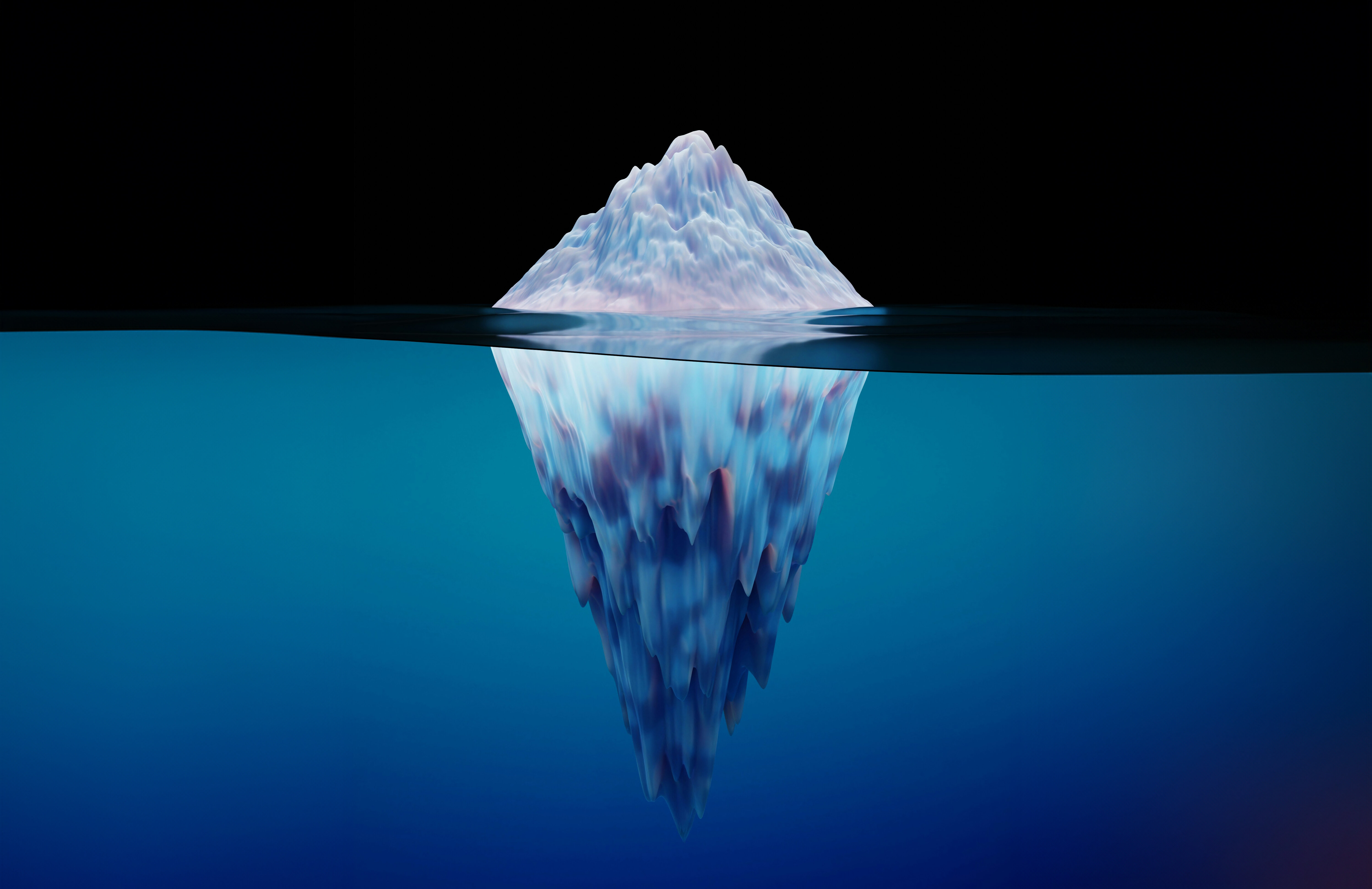 Eisberg im Wasser auf schwarzem und blauem Hintergrund